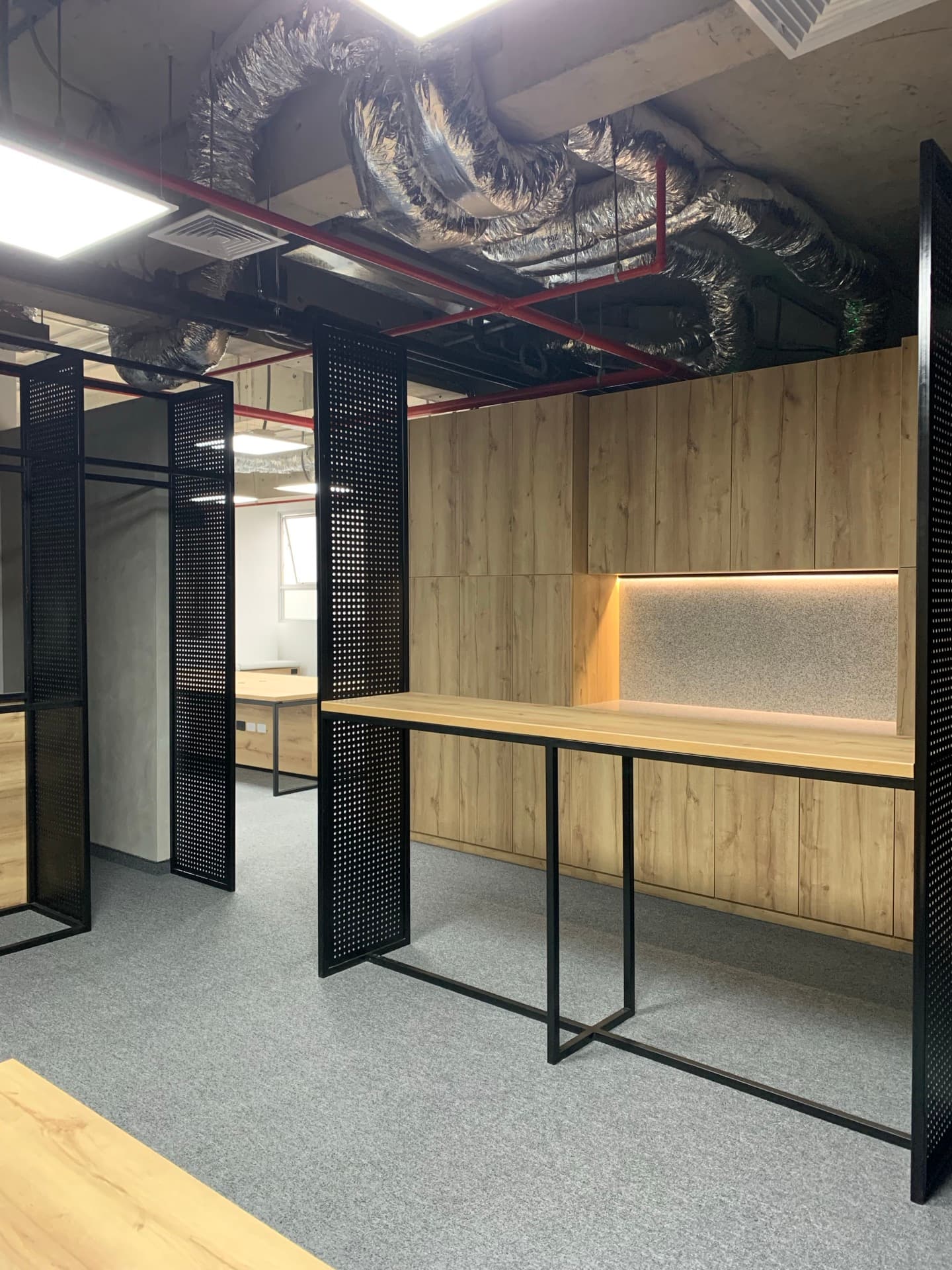 Commercial office reception and workspace interior, Lima, Peru